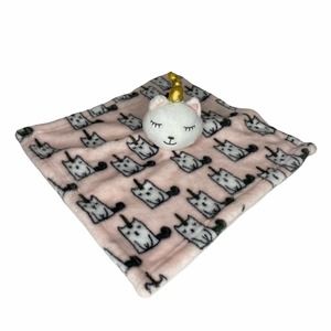 Manhattan Kids Lovey Plush Cat Unicorn Pink Soft Security 14” X 14” Caticorn EUC